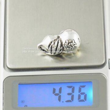 Peanut Shape Engraved Silver Beads DIY Sterling Silver Jewelry photo-4