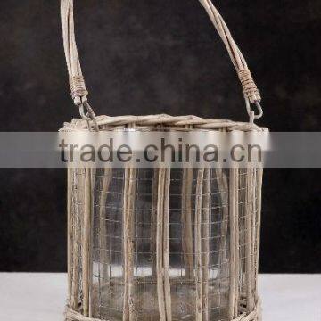 Newest romantic willow wicker candle holder for table and home decoration with handle and wire frame/ home decoration/bath relax