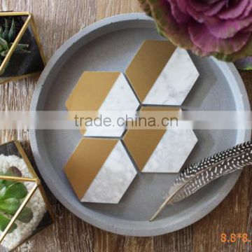 Kitchen accessories Concrete Hexagon Coasters with gold hand-painted Marble effect coaster