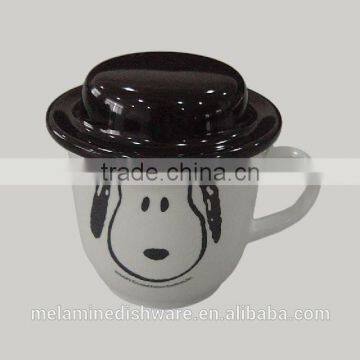 Hot saling custom logo dinnerware round melamine coffee mug with lid