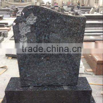 Natural Norway blue pearl granite headstone with rose sandblasted