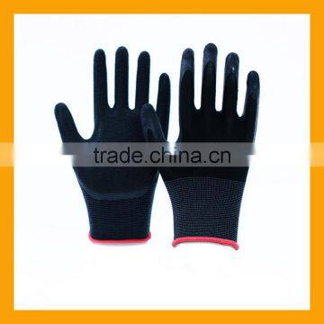 Black Rubber Grip Palm Gloves Nylon Latex Coated Safety Gloves