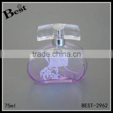 75ml cosmetic screen printing gradual purple glass perfume bottle china market with silver metal pump sprayer and plastic cap