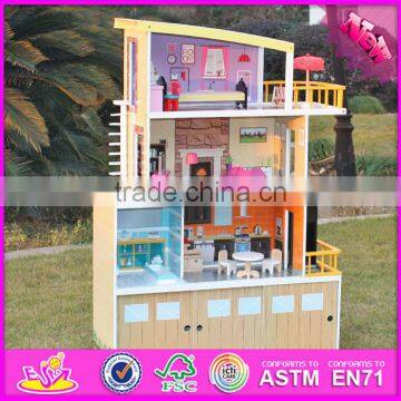 2016 New Design Girls Pretend Play Wooden Beachfront Mansion Dollhouse W06A153 photo-3