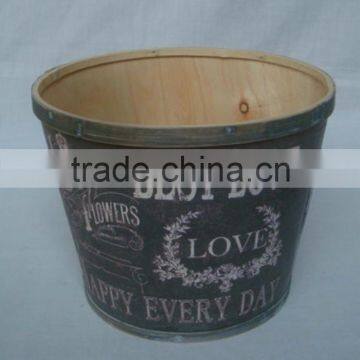 Beautiful Decal Wooden Flower Pot Garden Wood Pot With Plastic Liner photo-2