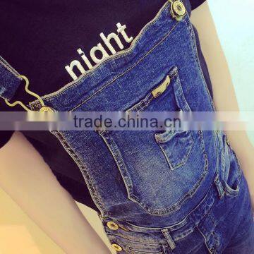 Spring Dark Blue Overalls Siamese Slim Influx of Female Feet Hole Jeans Pants Collapse Was Thin Pants Suspenders photo-2