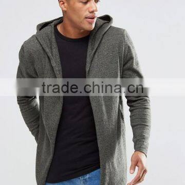 Hot Sale Custom With Hood Longline Dark Grey Men's Lightweight 100% Cotton Casual Zipper Up Blank Hoodies