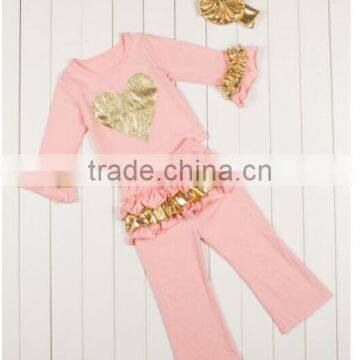 China 2016 New Design Factory Sale Directly Boutique Golden Autumn Outfits With Headband photo-2