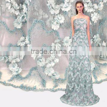 3D Beaded Embroidery Lace Fabrics Gold Yellow French Lace Fabric 2017 photo-6