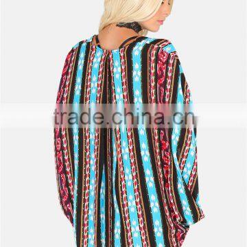 Custom Design Colorful Tribal Striped Dolman Kimono With Curved Hem Caplet Style Ladies Beachwear photo-2