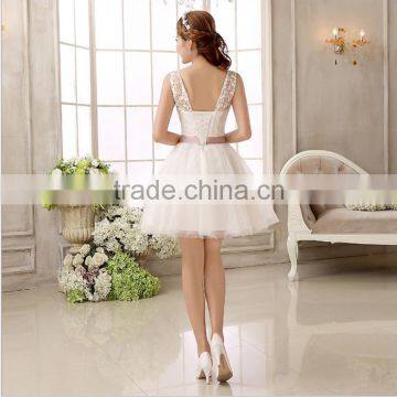 Wholesale Bridesmaid Dress Small Bride Toast Slim Wedding Dress Tank Shoulder V Neck Lace Short Wedding Dress photo-3