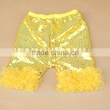 Latest Designs Summer Baby Yellow Sequins Cake Ruffle Lace Shorts Fashion Icing Boutique Toddler Shorts