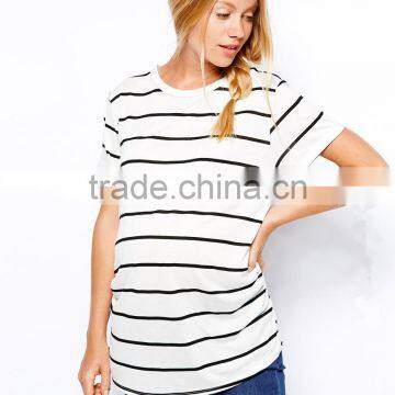 western maternity wear in black and white stripe shirt