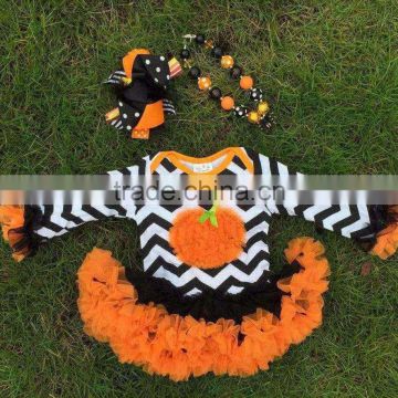 girls Halloween tutu romper girls pumpkin tutu romper newborn chevron romper with necklace and headband