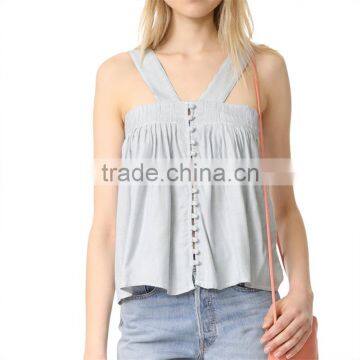 2017 OEM Wide Strapes Front Button Closure Navy Striped Blouse photo-2