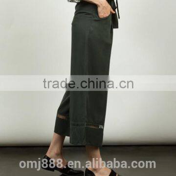 China Suppliers Women Tie Waist Trim Gaucho Pants photo-3