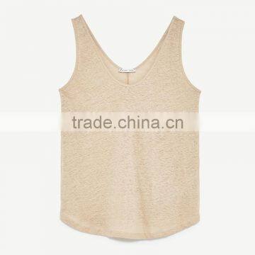 Summer Loose Fit Round Neckline Sleeveless Wide Straps Vest Women Linen Tank Tops photo-5