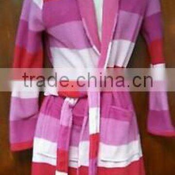 Women's Pink Stripe Luxury Snuggle Lightwear Pool Gym Spa Beach Bath Robe Size S