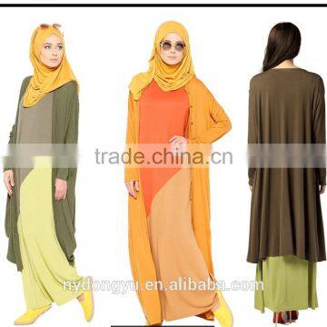 green muslim c dress two piece set / junj modal muslim abaya kaftan set dress/contrast islamic muslim women dress two piece set