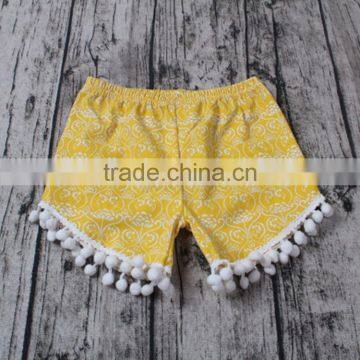 2016 yawoo kids summer clothes yellow cotton baby girls pom pom shorts