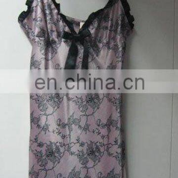 Long printed sexy satin chemise lingerie