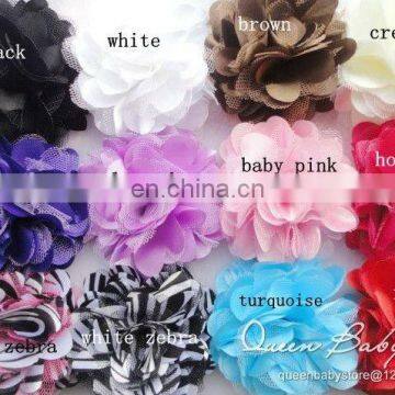 Stock 3" Satin Chiffon Mesh Silk Flowers Tulle Puff Flower Head