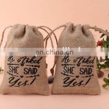 "He asked,she said yes" burlap drawstrin wine bags for sale