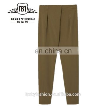 2016 Baiyimo soft fabric crossover design hot selling women trousers