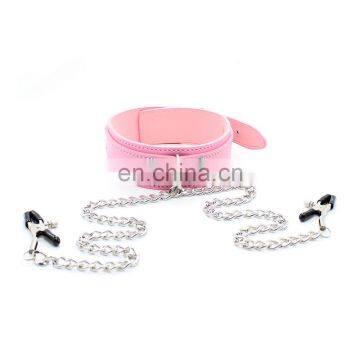 Sexy PU Leather Collar With Nipple Clamps Sex Novelty Adult Product Sex toy Bondage Collar