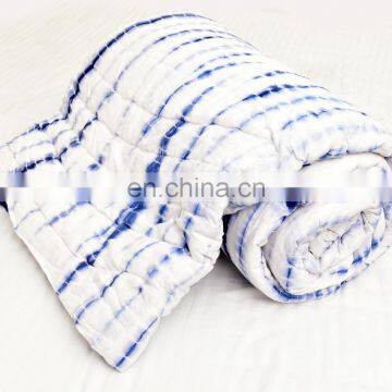 Indian 2017 Pure Cotton Hand Tie Dye Shibori Stripe Design Quilt Jaipuri Razai Queen Blanket Bedspread