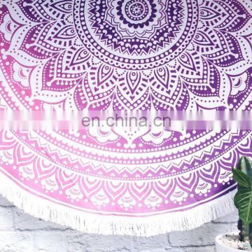 72" Indian Mandala Pink Hippie Round Roundie Tapestries Hippy Boho Gypsy Cotton Round Beach Throw Yoga Mat Tassel