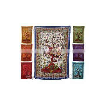 Tree Of Life Indian Tapestry Wall Hanging Throw Vintage Cotton Bedspread Ethnic Decor wall art