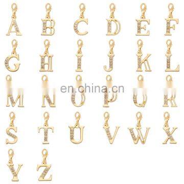 18K Gold Tone Initial Letter Alphabet A-Z Charm With Crystal