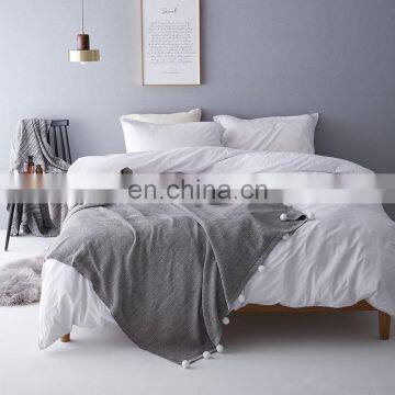 RAWHOUSE New Design Knitted Gray Cotton Throw Blanket With Pom Poms photo-5