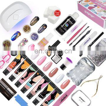 7 color poly gel acrylic nail kit with nails decorations tools cuticle clipper nail form base and top coat