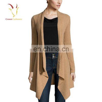 Ladies waterfall rib knitted cashmere cardigan sweater