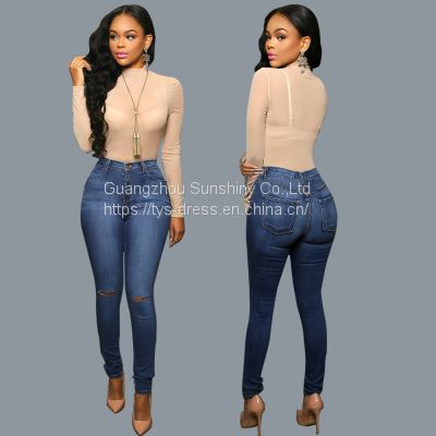 Hot Sales Wholesale Custom Denim Pants Women Ripped Jeans