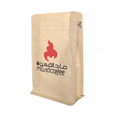 Eco Friendly Coffee Bag Flat Bottom Brown Paper Kraft Bag