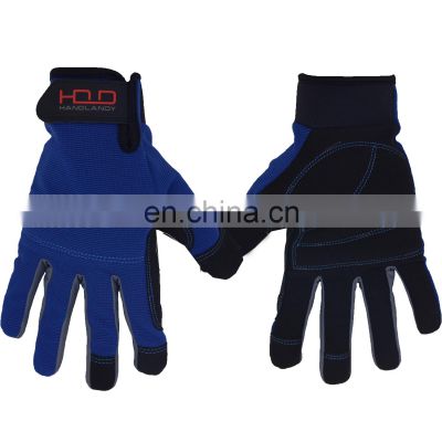 HANDLANDY Flexible Breathable Blue Spandex Back Utility Touch Screen Safety Work Mechanic Gloves For Men