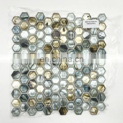 house glittering hexagon shape chip pearl 6mm white green Bathroom Swimming Pool Glass Mosaic Tile H655016