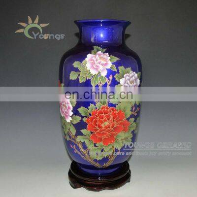 New Blue Crystal Glazed Peony Flower Ceramic Vases for Home decor