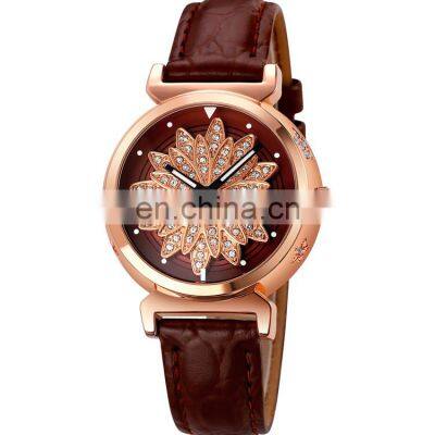Newest Skmei 1766 Flower Dial Ladies Wristwatch Bracelet Leather Quartz Women Lady Dress Watches photo-4