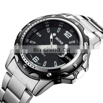 Skone 7174 Luxury Calendar Watches for Men Casual Stainless Steel Wristwatch