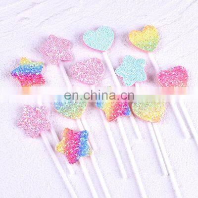 Hot Sale Cake Topper Colorful Set Love Heart Star Shaped for Baking Decoration Happy Birthday Celebration Plug-in Cake Topper