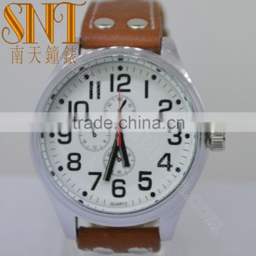 SNT-93131 fashion alloy case khaki leather band watch