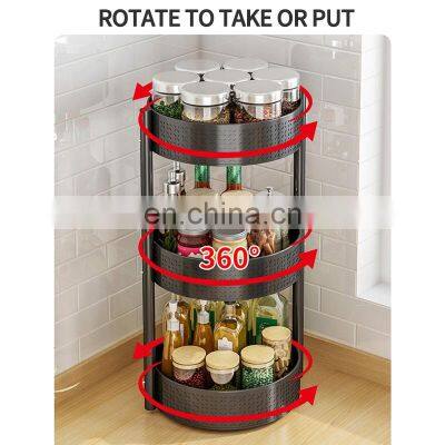 Rotatable Kitchen Spice Rack Countertop Corner Seasoning Bottle Rack Multifunctional Kitchen Storage Rak Dapur