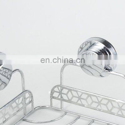 Hot Sales Diamond Series Suction Cup Corner Shower Caddy Iron Wire Rack Bathroom Corner Shelf photo-5