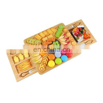 Custom bamboo wooden charcuterie cheese board with cutlery set