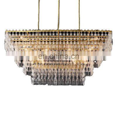 Modern Large Rectangular Brass and Copper Crystal LED Chandelier Luxury Ceiling Hanging Lamp for Hotel Bar Villa Dining Room