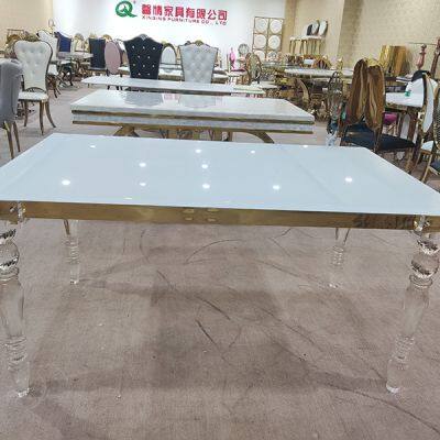 Modern Hotel Wedding Banquet Dining Table with Clear Acrylic Base Fashionable Stainless Steel Furniture